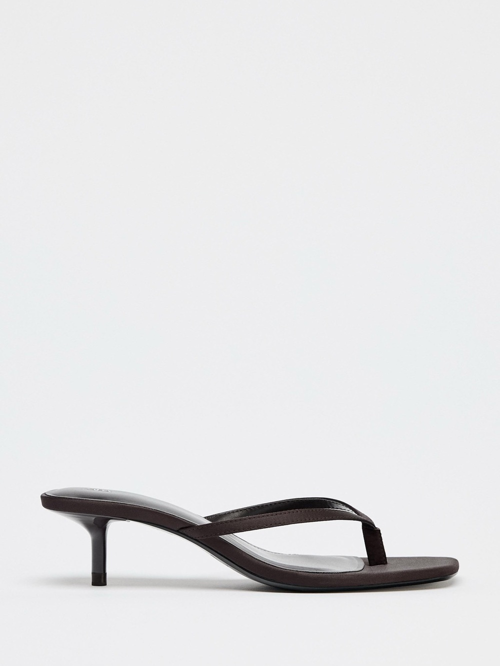 Zara brown satin thong sandals with kitten heel - Picture 4 of 7